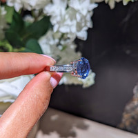 9.19 Ct. Blue Sapphire and Natural Diamond Pave Ring, Platinum 950 Life Style