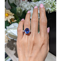 9.19 Ct. Blue Sapphire and Natural Diamond Pave Ring, Platinum 950 Life Style