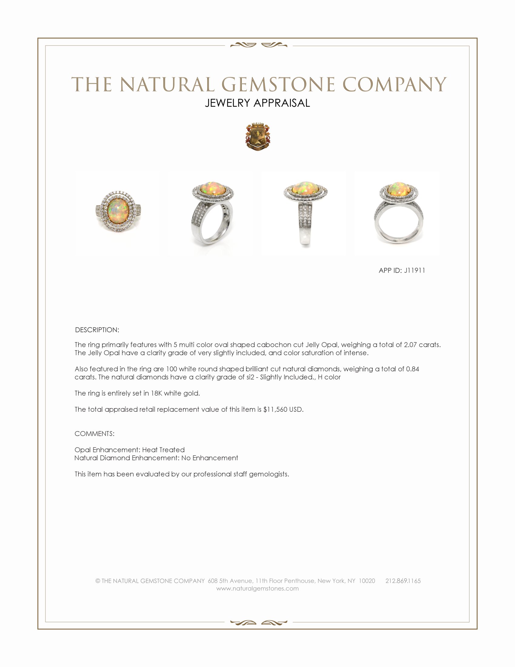 2.07 Ct. Multi Color Opal and Natural Diamond Pave Ring, 18K White Gold