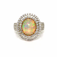 2.07 Ct. Multi Color Opal and Natural Diamond Pave Ring, 18K White Gold Video