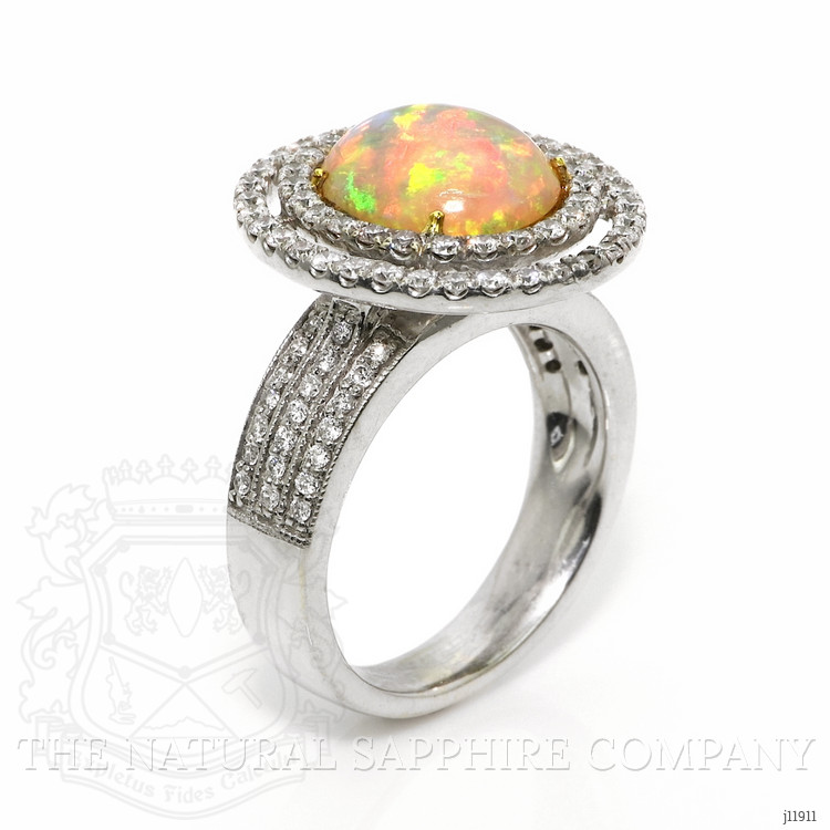 2.07 Ct. Multi Color Opal and Natural Diamond Pave Ring, 18K White Gold
