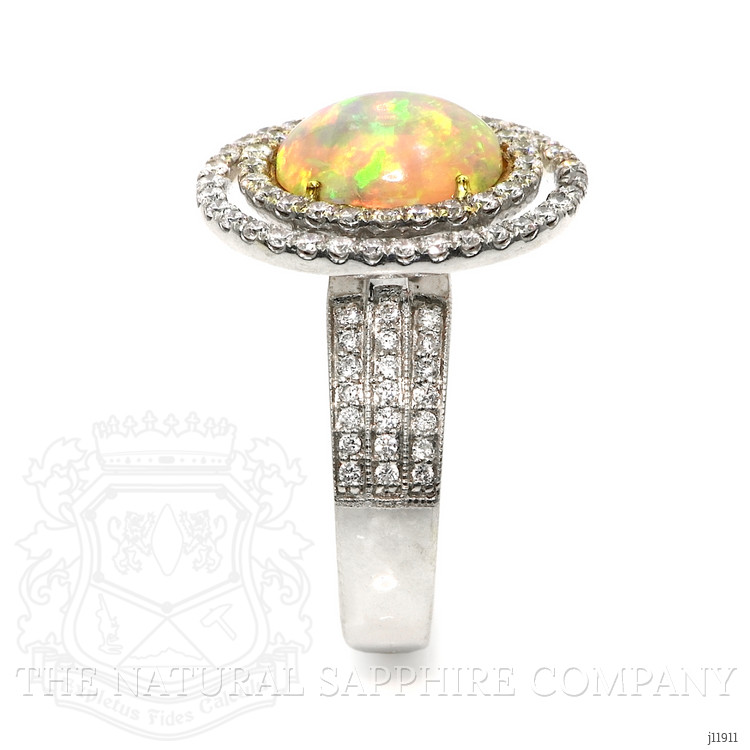 2.07 Ct. Multi Color Opal and Natural Diamond Pave Ring, 18K White Gold
