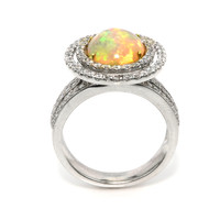 2.07 Ct. Multi Color Opal and Natural Diamond Pave Ring, 18K White Gold Image