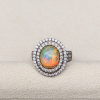 2.07 Ct. Multi Color Opal and Natural Diamond Pave Ring, 18K White Gold Life Style