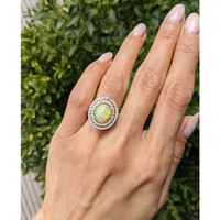 2.07 Ct. Multi Color Opal and Natural Diamond Pave Ring, 18K White Gold Life Style