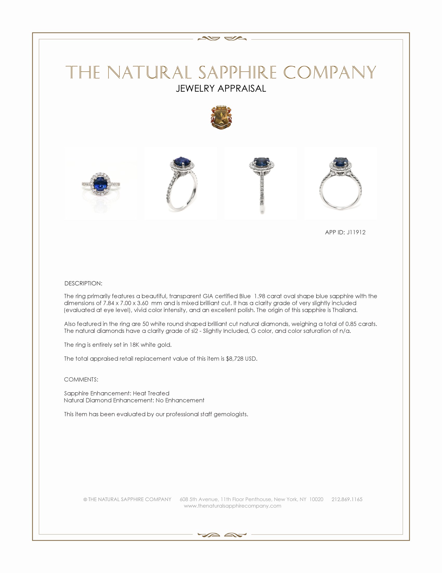 1.98 Ct. Blue Sapphire and Natural Diamond Pave Ring, 18K White Gold