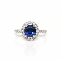 1.98 Ct. Blue Sapphire and Natural Diamond Pave Ring, 18K White Gold Video