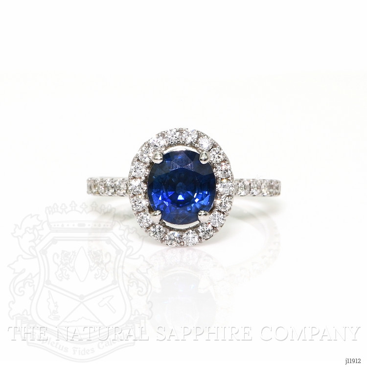 1.98 Ct. Blue Sapphire and Natural Diamond Pave Ring, 18K White Gold