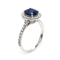 1.98 Ct. Blue Sapphire and Natural Diamond Pave Ring, 18K White Gold Image
