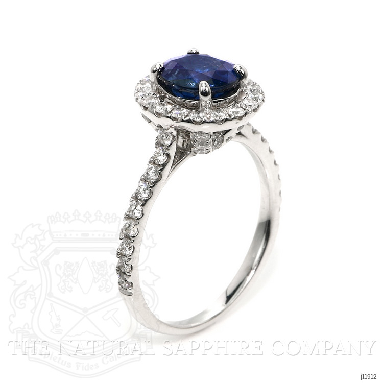 1.98 Ct. Blue Sapphire and Natural Diamond Pave Ring, 18K White Gold