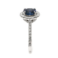 1.98 Ct. Blue Sapphire and Natural Diamond Pave Ring, 18K White Gold Image