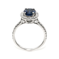 1.98 Ct. Blue Sapphire and Natural Diamond Pave Ring, 18K White Gold Image
