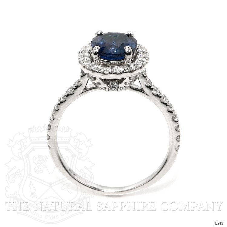1.98 Ct. Blue Sapphire and Natural Diamond Pave Ring, 18K White Gold