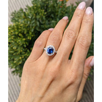 1.98 Ct. Blue Sapphire and Natural Diamond Pave Ring, 18K White Gold Life Style