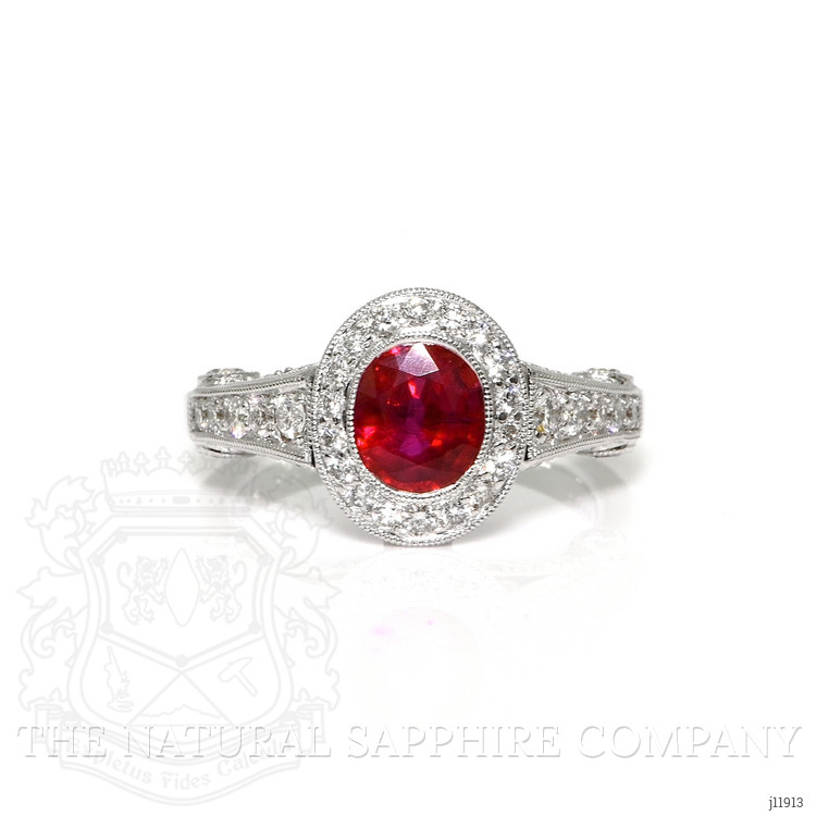 1.72 Ct. Ruby and Natural Diamond Pave Ring, 18K White Gold