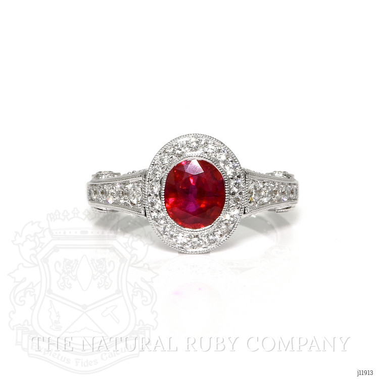 1.72 Ct. Ruby and Natural Diamond Pave Ring, 18K White Gold
