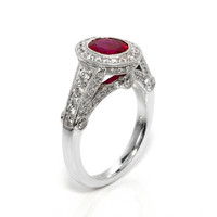 1.72 Ct. Ruby and Natural Diamond Pave Ring, 18K White Gold Image