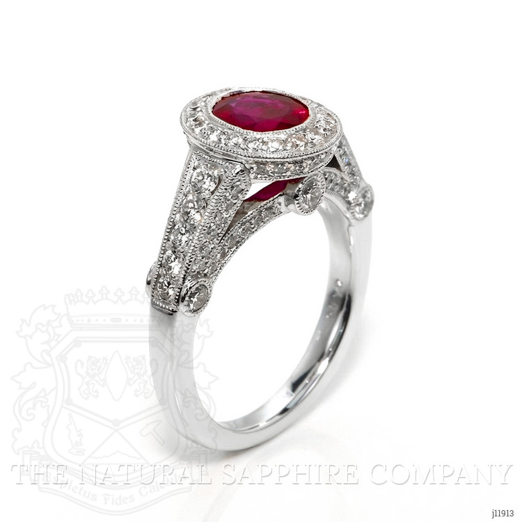 1.72 Ct. Ruby and Natural Diamond Pave Ring, 18K White Gold