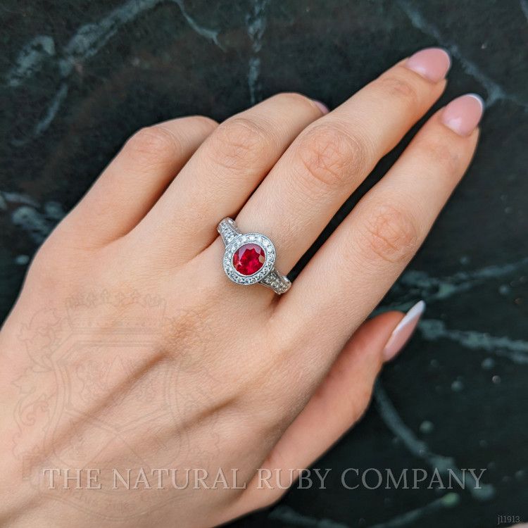 1.72 Ct. Ruby and Natural Diamond Pave Ring, 18K White Gold