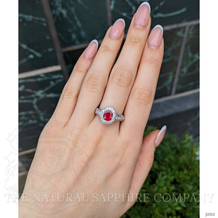 1.72 Ct. Ruby and Natural Diamond Pave Ring, 18K White Gold