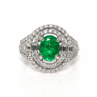 2.00 Ct. Emerald and Natural Diamond Pave Ring, 18K White Gold Video