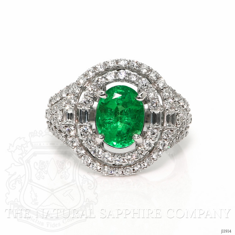 2.00 Ct. Emerald and Natural Diamond Pave Ring, 18K White Gold