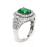 2.00 Ct. Emerald and Natural Diamond Pave Ring, 18K White Gold Image