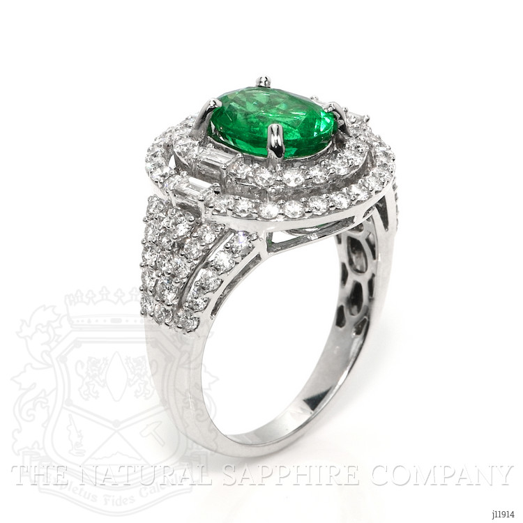 2.00 Ct. Emerald and Natural Diamond Pave Ring, 18K White Gold