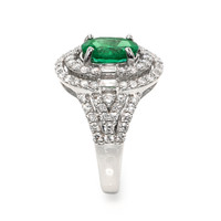 2.00 Ct. Emerald and Natural Diamond Pave Ring, 18K White Gold Image