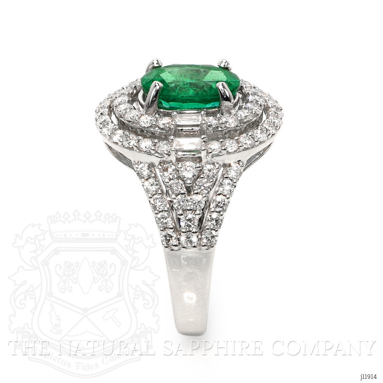 2.00 Ct. Emerald and Natural Diamond Pave Ring, 18K White Gold
