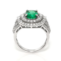 2.00 Ct. Emerald and Natural Diamond Pave Ring, 18K White Gold Image