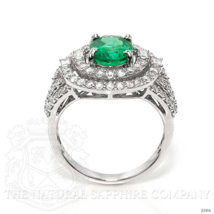 2.00 Ct. Emerald and Natural Diamond Pave Ring, 18K White Gold