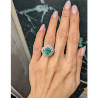 2.00 Ct. Emerald and Natural Diamond Pave Ring, 18K White Gold Life Style