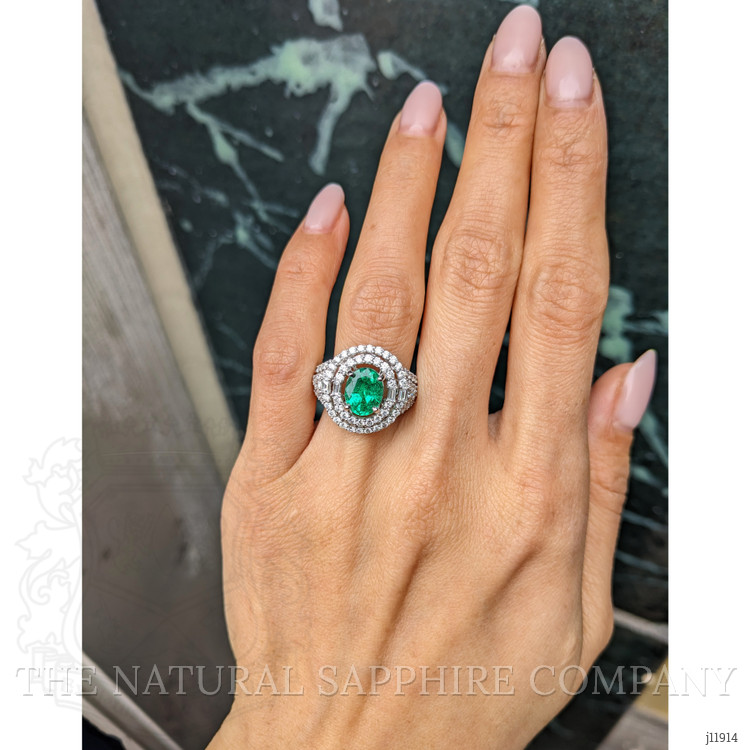 2.00 Ct. Emerald and Natural Diamond Pave Ring, 18K White Gold