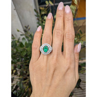 2.00 Ct. Emerald and Natural Diamond Pave Ring, 18K White Gold Life Style
