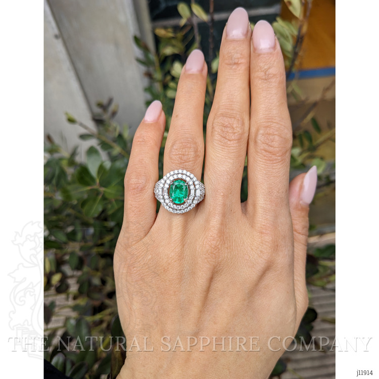 2.00 Ct. Emerald and Natural Diamond Pave Ring, 18K White Gold
