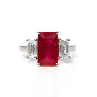 4.50 Ct. Ruby and Natural Diamond Three Stone Ring, Platinum 950 Video