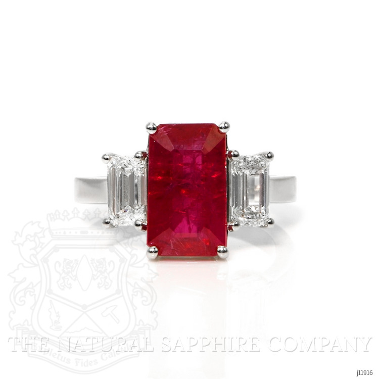 4.50 Ct. Ruby and Natural Diamond Three Stone Ring, Platinum 950
