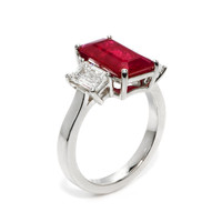 4.50 Ct. Ruby and Natural Diamond Three Stone Ring, Platinum 950 Image