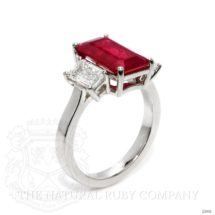 4.50 Ct. Ruby and Natural Diamond Three Stone Ring, Platinum 950