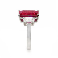 4.50 Ct. Ruby and Natural Diamond Three Stone Ring, Platinum 950 Image