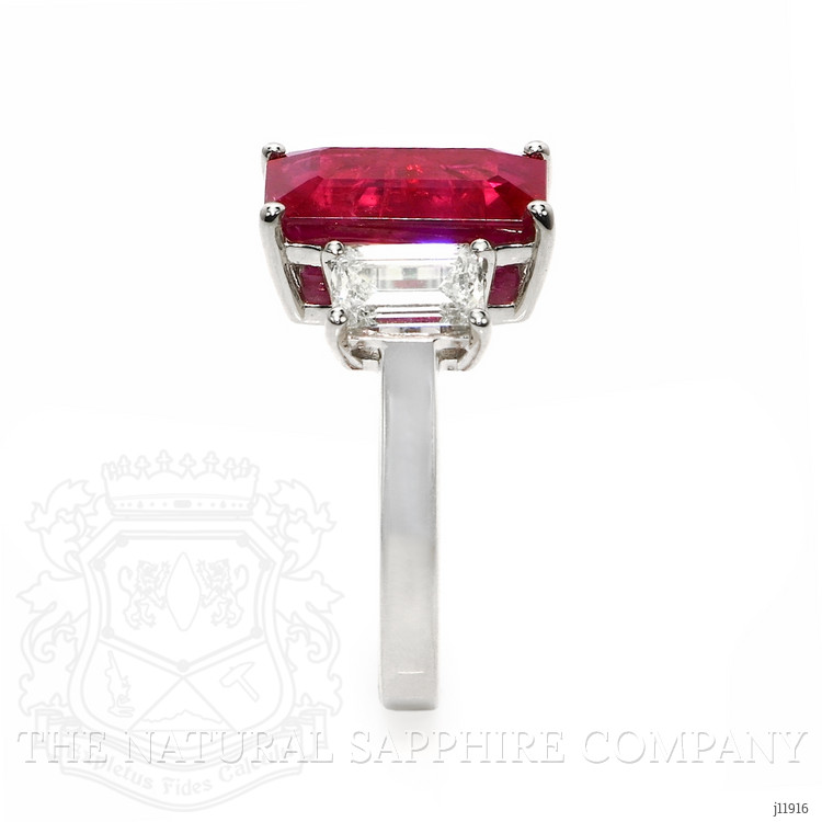4.50 Ct. Ruby and Natural Diamond Three Stone Ring, Platinum 950