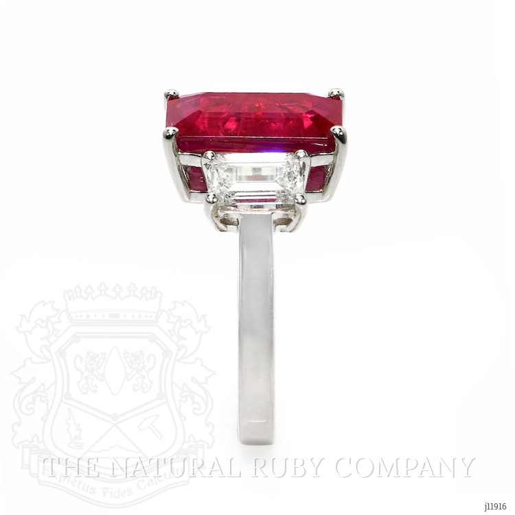 4.50 Ct. Ruby and Natural Diamond Three Stone Ring, Platinum 950