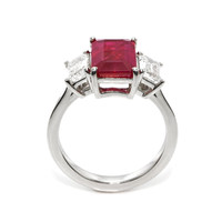4.50 Ct. Ruby and Natural Diamond Three Stone Ring, Platinum 950 Image