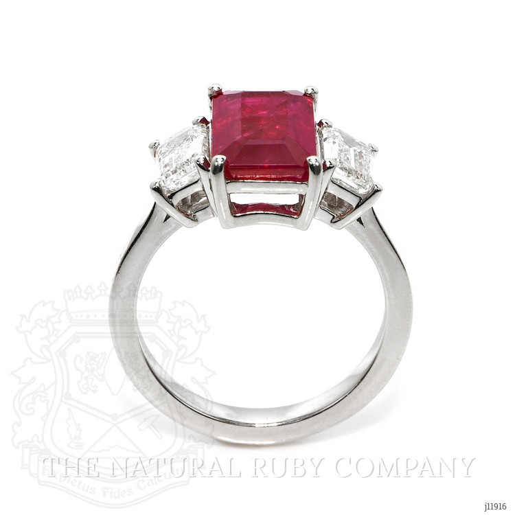 4.50 Ct. Ruby and Natural Diamond Three Stone Ring, Platinum 950