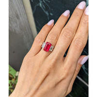 4.50 Ct. Ruby and Natural Diamond Three Stone Ring, Platinum 950 Life Style