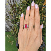 4.50 Ct. Ruby and Natural Diamond Three Stone Ring, Platinum 950 Life Style