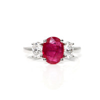 1.92 Ct. Ruby and Natural Diamond Three Stone Ring, 18K White Gold Video