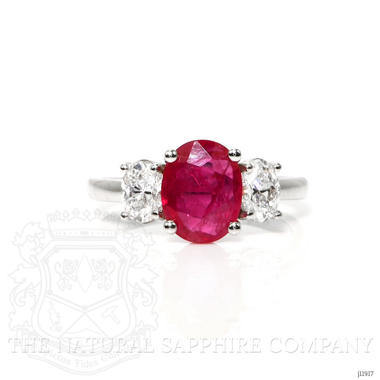 1.92 Ct. Ruby and Natural Diamond Three Stone Ring, 18K White Gold