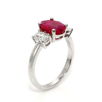 1.92 Ct. Ruby and Natural Diamond Three Stone Ring, 18K White Gold Image